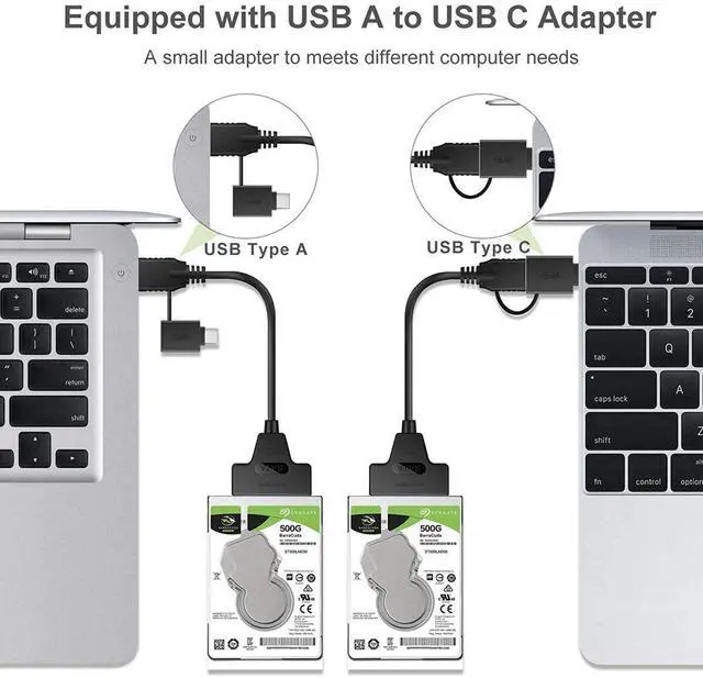 Alt view image 3 of 7 - Vszerda SATA to USB Cable 2 in 1 USB 3.0/USB C to 2.5" SATA Hard Drive External Converter Adapter for SSD/HDD Data Transfer Support UASP