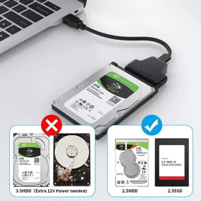 Alt view image 5 of 7 - Vszerda SATA to USB Cable 2 in 1 USB 3.0/USB C to 2.5" SATA Hard Drive External Converter Adapter for SSD/HDD Data Transfer Support UASP