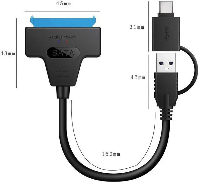 Alt view image 7 of 7 - Vszerda SATA to USB Cable 2 in 1 USB 3.0/USB C to 2.5" SATA Hard Drive External Converter Adapter for SSD/HDD Data Transfer Support UASP