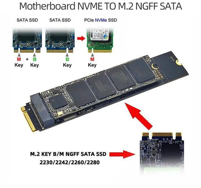 Alt view image 4 of 7 - Vszerda M.2 SSD SATA NGFF B+M Key to NVME M-Key Expansion Card Converter Adapter JMB582 Chipset for Motherboard 2230/2242/2260/2280/22110