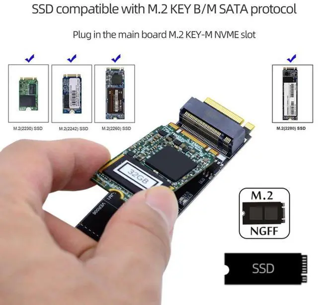 Alt view image 5 of 7 - Vszerda M.2 SSD SATA NGFF B+M Key to NVME M-Key Expansion Card Converter Adapter JMB582 Chipset for Motherboard 2230/2242/2260/2280/22110