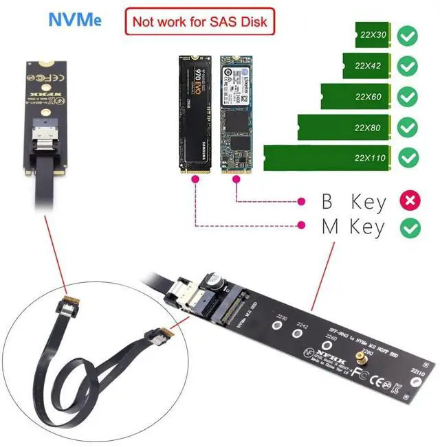 Alt view image 2 of 7 - Vszerda M.2 NVME NGFF M-Key SSD Male to Female Extension Cable 40cm with SFF-8654 Connector Adapter for Mainboard SSD 2280/22110