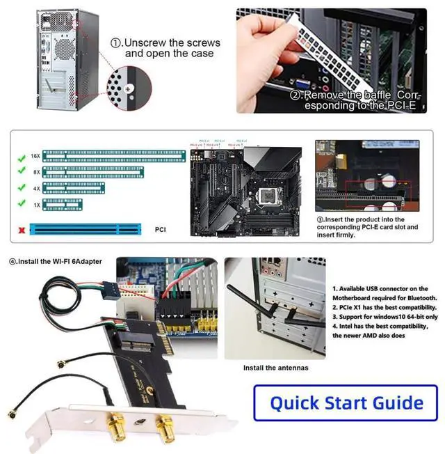 Alt view image 3 of 7 - Vszerda PCI-E X1 to NGFF A+E/E-Key Wireless Network Card PCI Express Expansion Card Adapter with Dual Antenna for Wifi5 Wifi6 Wifi6E,Bluetooth 5.3(USB Port),Supports Windows 11/10