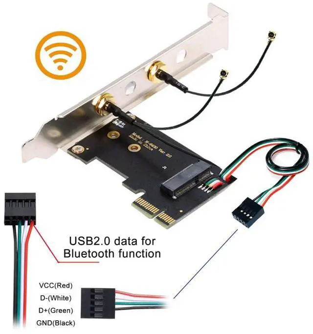 Alt view image 5 of 7 - Vszerda PCI-E X1 to NGFF A+E/E-Key Wireless Network Card PCI Express Expansion Card Adapter with Dual Antenna for Wifi5 Wifi6 Wifi6E,Bluetooth 5.3(USB Port),Supports Windows 11/10
