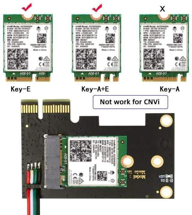 Alt view image 6 of 7 - Vszerda PCI-E X1 to NGFF A+E/E-Key Wireless Network Card PCI Express Expansion Card Adapter with Dual Antenna for Wifi5 Wifi6 Wifi6E,Bluetooth 5.3(USB Port),Supports Windows 11/10