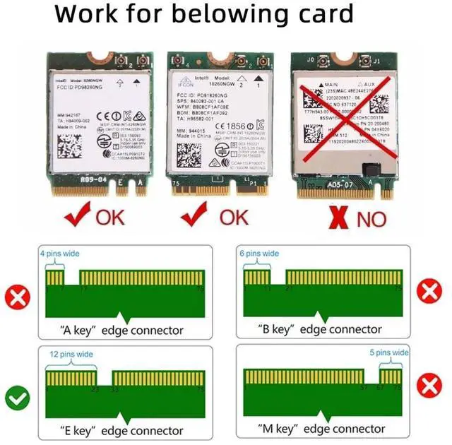 Alt view image 7 of 7 - Vszerda PCI-E X1 to NGFF A+E/E-Key Wireless Network Card PCI Express Expansion Card Adapter with Dual Antenna for Wifi5 Wifi6 Wifi6E,Bluetooth 5.3(USB Port),Supports Windows 11/10