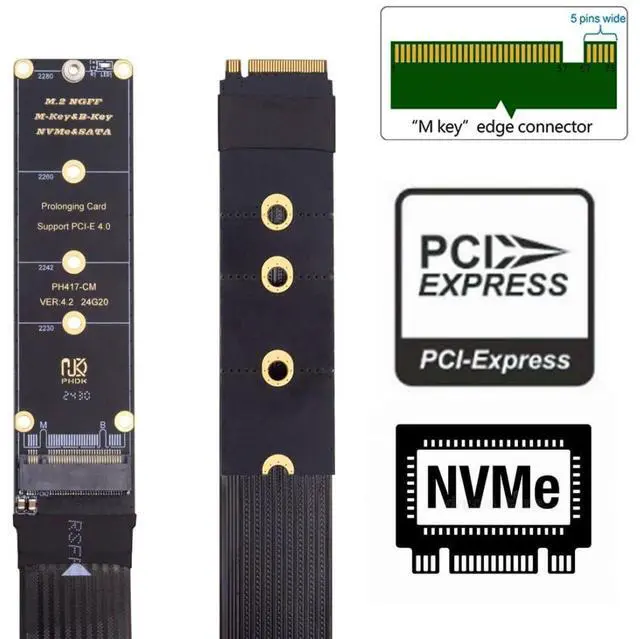 Alt view image 3 of 7 - Vszerda PCIe 3.0/4.0 M.2 NVME/NGFF SSD Ribbon Flex Extension Cable 30cm Supports 2230/2242/2260/2280 M.2 NGFF NVME SSD