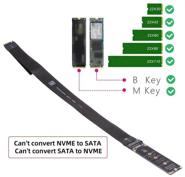 Alt view image 6 of 7 - Vszerda PCIe 3.0/4.0 M.2 NVME/NGFF SSD Ribbon Flex Extension Cable 30cm Supports 2230/2242/2260/2280 M.2 NGFF NVME SSD