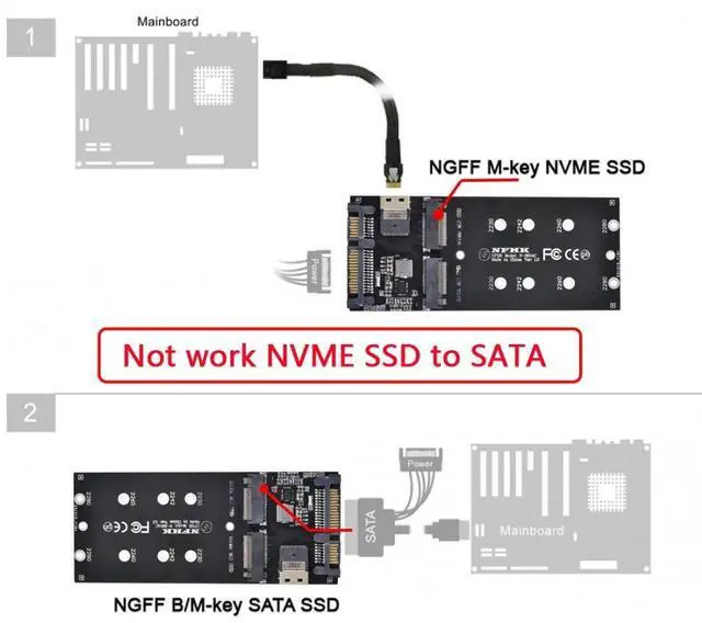 Alt view image 2 of 7 - Vszerda M.2 NVME PCIE SSD to SFF-8654 NGFF SATA SSD to SATA 2 in 1 Combo Adapter for Mainboard (Not Work NVEM SSD to SATA)