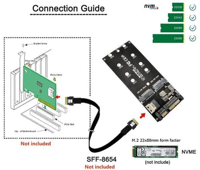 Alt view image 4 of 7 - Vszerda M.2 NVME PCIE SSD to SFF-8654 NGFF SATA SSD to SATA 2 in 1 Combo Adapter for Mainboard (Not Work NVEM SSD to SATA)