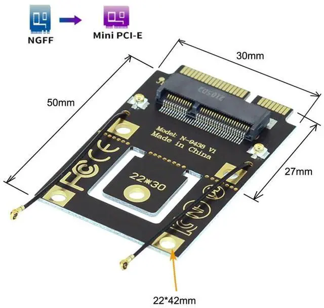 Alt view image 4 of 7 - Vszerda M.2 Key-A NGFF to Mini PCI-E PCI Express Converter Adapter for 9260 8265 7260 WIFI6 WIFI7 AC Card