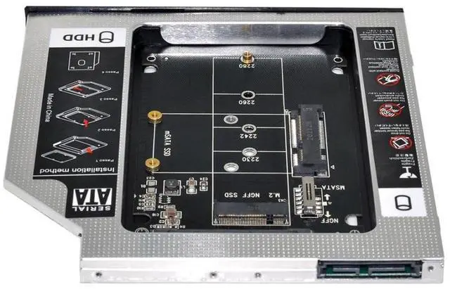 Alt view image 3 of 7 - Vszerda Universal 9.5mm M.2 NGFF/mSATA SSD to SATA 2nd SSD HDD Hard Drive Caddy Upgrade Extension Adapter Tray Enclosures for Laptop Optical Drive Slot