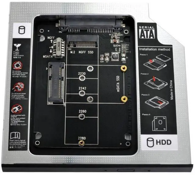 Alt view image 6 of 7 - Vszerda Universal 9.5mm M.2 NGFF/mSATA SSD to SATA 2nd SSD HDD Hard Drive Caddy Upgrade Extension Adapter Tray Enclosures for Laptop Optical Drive Slot