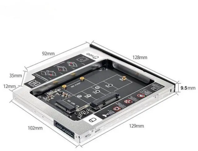 Alt view image 7 of 7 - Vszerda Universal 9.5mm M.2 NGFF/mSATA SSD to SATA 2nd SSD HDD Hard Drive Caddy Upgrade Extension Adapter Tray Enclosures for Laptop Optical Drive Slot