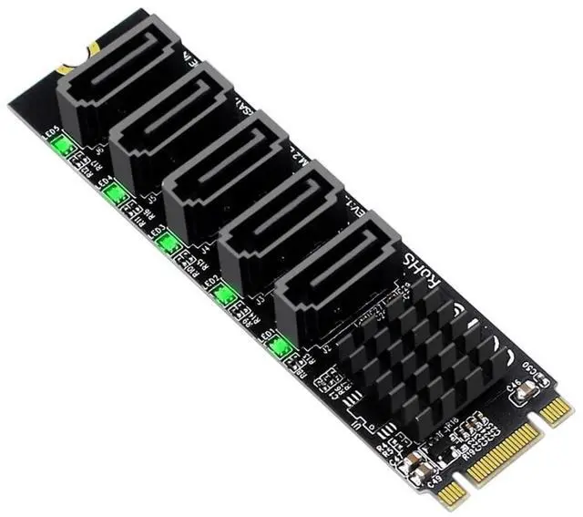 Main image of Vszerda 5 Ports M.2 to SATA Adapter, B+M Key NGFF 1 to 5 SATA 3.0 Port Expansion Card with JMB575 Chip/LED Indicator