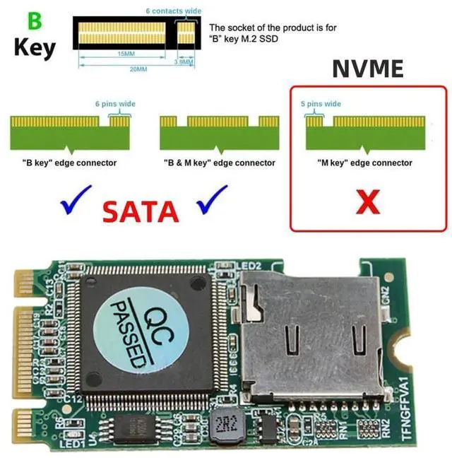 Alt view image 3 of 7 - Vszerda Micro SD T-Flash TF Card to M.2 NGFF B+M Key TF Card Rearder Adapter 22x42mm