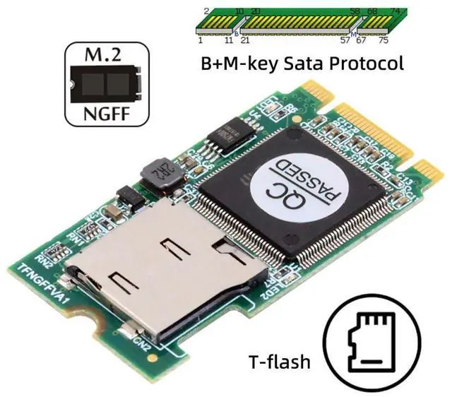 Alt view image 2 of 7 - Vszerda Micro SD T-Flash TF Card to M.2 NGFF B+M Key TF Card Rearder Adapter 22x42mm