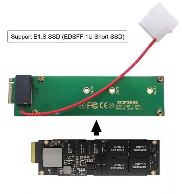 Alt view image 4 of 7 - Vszerda EDSFF 1U Short SSD E1.S Ruler GEN-Z to M.2 NVMe NGFF M-Key 4X Host Carrier Adapter with Power