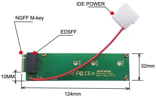 Alt view image 2 of 7 - Vszerda EDSFF 1U Short SSD E1.S Ruler GEN-Z to M.2 NVMe NGFF M-Key 4X Host Carrier Adapter with Power