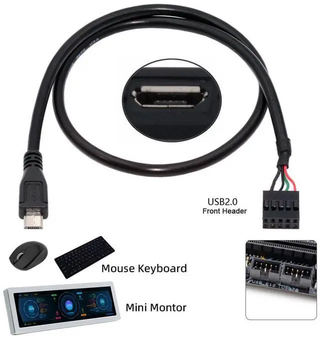 Alt view image 2 of 7 - Vszerda USB 2.0 9Pin 10Pin Motherboard Header to Micro USB 5Pin Data Cable 0.5M