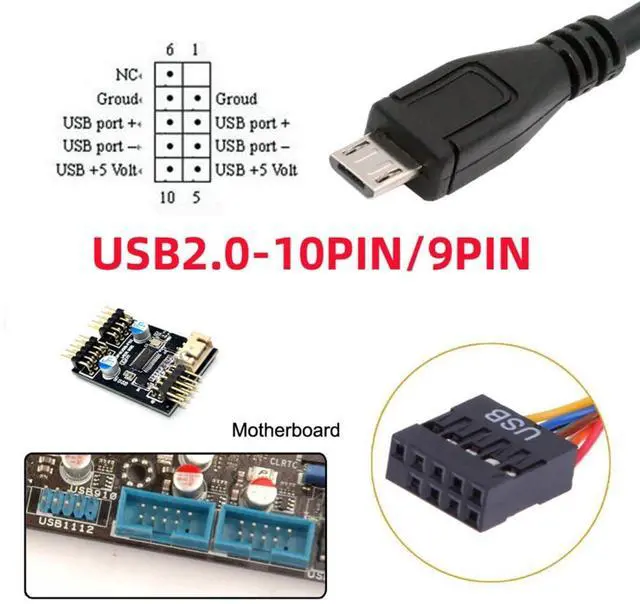 Alt view image 3 of 7 - Vszerda USB 2.0 9Pin 10Pin Motherboard Header to Micro USB 5Pin Data Cable 0.5M