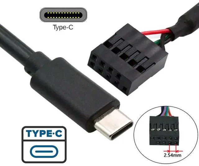 Alt view image 3 of 7 - Vszerda USB 2.0 Front Panel Header 9/10Pin to USB C Male Mainboard Header Port Data Extension Cable Adapter 0.5M