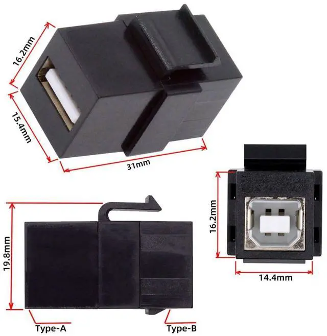 Alt view image 5 of 7 - Vszerda USB Keystone Jack Adapter USB 2.0 Type-A Female to Type-B Female Keystone Insert Socket Module Coupler Adapter for Wall Plate Outlet Panel