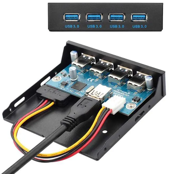Alt view image 5 of 7 - Vszerda USB 3.0 HUB 4 Ports Front Panel to Motherboard 20Pin Adapter with SATA Power Cable for 3.5" Floppy Bay Disk Drive Caddy