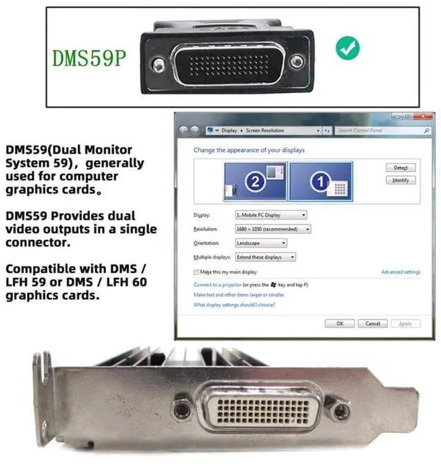 Alt view image 3 of 7 - Vszerda DMS-59Pin 1 to 2 HDMI 1.4 Splitter Extension Cable for PC Graphics Card