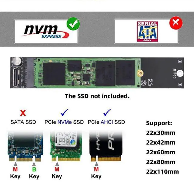 Alt view image 2 of 14 - Vszerda M.2 to SFF-8611 Adapter,Oculink SFF-8612 SFF-8611 to NVME PCIe SSD M-Key 2280 22110mm Adapter for Mainboard
