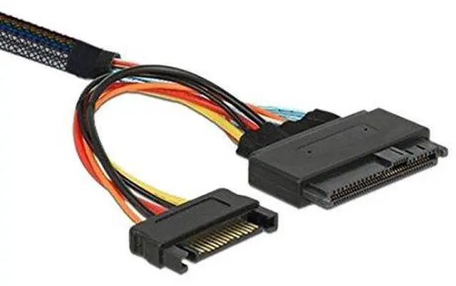 Alt view image 2 of 7 - Vszerda PCIe 4.0 SFF-8654 to SFF-8639 Cable with SATA Power for U.2 SFF-8639 NVME SSD Motherboard Internal Expansion 1.64FT/0.5M