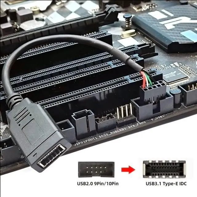 Alt view image 3 of 7 - Vszerda USB 2.0 9Pin Male to USB 3.1 Type E Key-A Female Front Panel Socket to 9Pin Mainboard Header Extension Cable 0.49FT