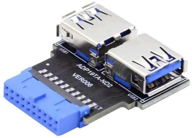 Main image of Vszerda Motherboard 19/20 Pin 1 to 2 USB 3.0 Port Multiplication Adapter Horizontal Type