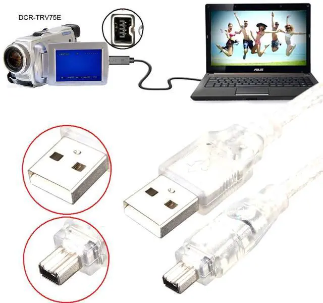 Alt view image 2 of 7 - Vszerda Only for DCR-TRV75E DV Firewire to USB Cable USB 2.0 to Firewire IEEE 1394 4Pin iLink Cable 4.92FT/1.5M