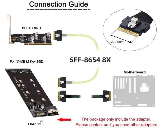 Alt view image 7 of 7 - Vszerda Dual 2X M.2 NVME AHCI to Slimline SFF-8654 8X PCIE Express 3.0 4.0 Raid Card VROC Raid0 Hyper Adapter