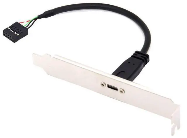 Main image of Vszerda USB 2.0 Front Panel Header 9/10Pin Male to USB C Female Chassis Back Panel Port Extension Cable 17cm with 12cm PCI-E Slot Bracket