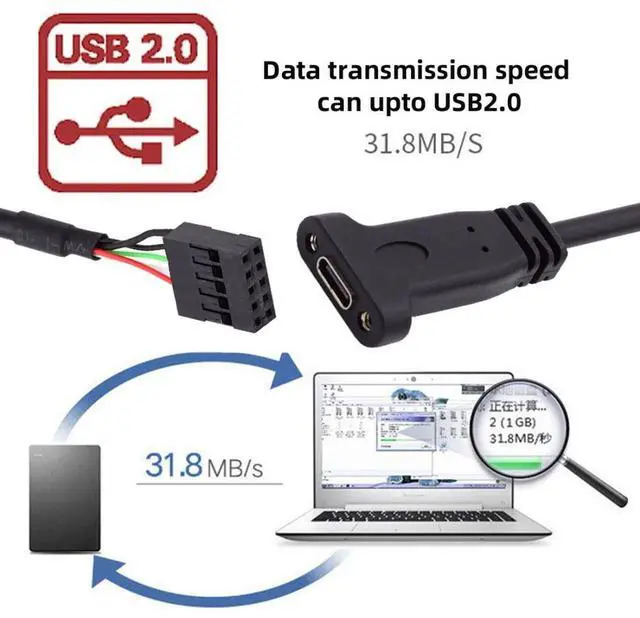 Alt view image 6 of 6 - Vszerda USB 2.0 Front Panel Header 9/10Pin Male to USB C Female Chassis Back Panel Port Extension Cable 17cm with 12cm PCI-E Slot Bracket