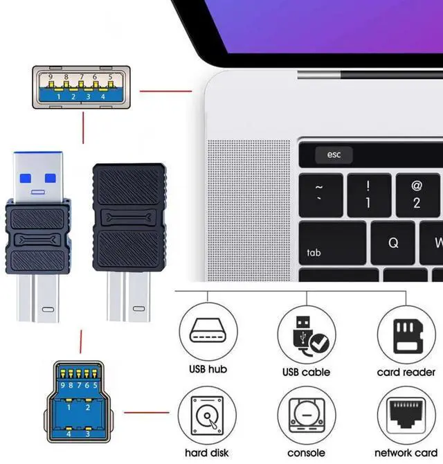 Alt view image 2 of 7 - Vszerda 2 Pack USB 3.0 Type A Male/Female to USB 3.0 Type B Male Adapter for Printer,Hard Disk,Camera