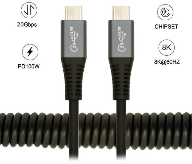 Alt view image 2 of 7 - Vszerda USB C Stretch Coiled Cable USB4.0 Type C 20Gbps PD 100W 8K 5K 4K Data Fast Charging Extension Cable 1.5M
