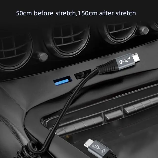 Alt view image 5 of 7 - Vszerda USB C Stretch Coiled Cable USB4.0 Type C 20Gbps PD 100W 8K 5K 4K Data Fast Charging Extension Cable 1.5M