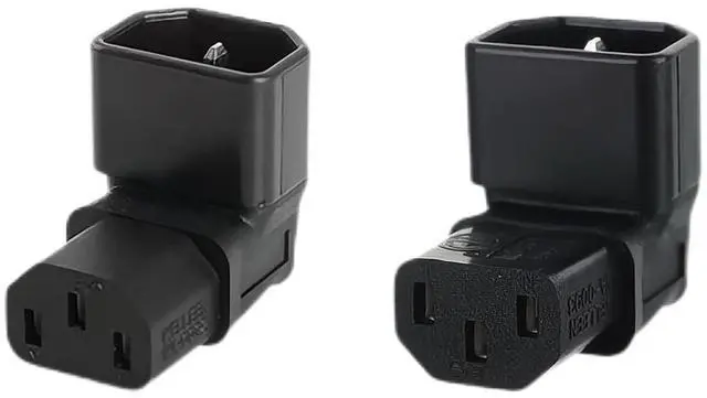 Main image of Vszerda 2 Pack IEC 320 C14 Male to C13 Female 90 Degree Angled Power Extension Connector Adapter 10A 250V for Monitor/Computer/PDU Chassis/Printer