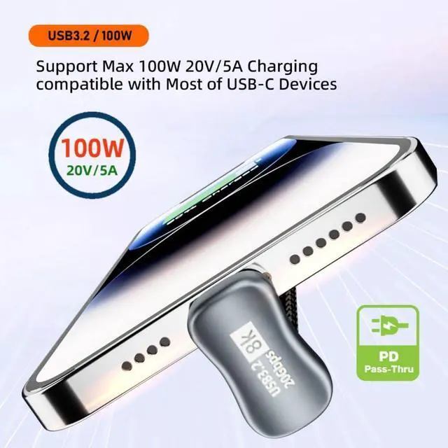 Alt view image 3 of 7 - Vszerda USB C to C Coiled Cable USB 3.2 Type C 180 Degree Angled 20Gbps PD 100W 8K@60Hz Data Fast Charging Cable 6ft