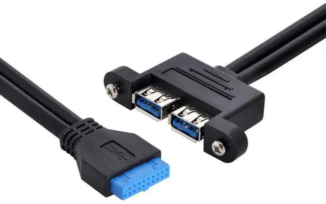 Alt view image 6 of 6 - Vszerda USB 3.0 Front Panel Header 19/20Pin 1 Male to 2 USB 3.0 Female Panel Port Extension Cable 0.5M with Panel Mount Screw