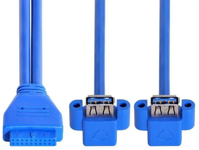 Alt view image 6 of 7 - Vszerda USB 3.0 Front Panel Header 19/20Pin 1 Male to 2 USB 3.0 Female 90 Degree Angled Panel Port Extension Cable 0.5M with Panel Mount Holes