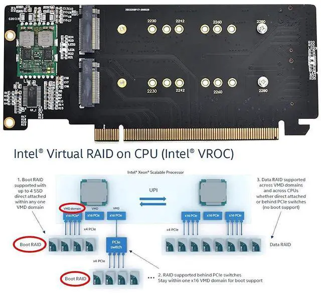 Alt view image 3 of 7 - Vszerda M.2 NVME Gen 3.0 Adapter M.2 NVME AHCI X4 to PCIE Express 3.0 Gen3 X16 Raid Card VROC Raid0 Hyper Adapter