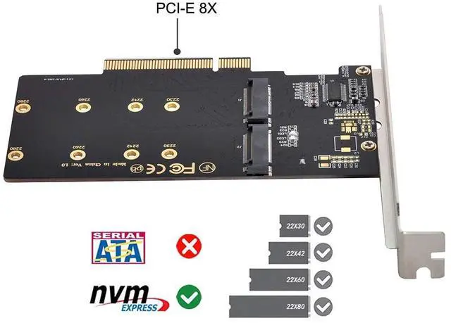 Alt view image 4 of 7 - Vszerda Dual M.2 to PCIe 3.0 X8 Adapter, Dual NVME/AHCI SSD to PCI Express Expansion Card Adapter with 12cm Slot Bracket