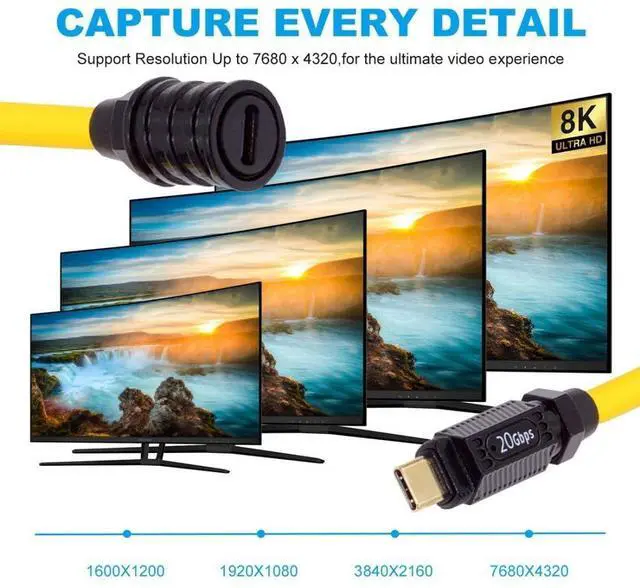 Alt view image 7 of 7 - Vszerda USB4 USB-C Extension Cable 20Gbps 140W 8K 5K 4K@60Hz USB4.0 Compatible with Thunderbolt3/4 1.0M