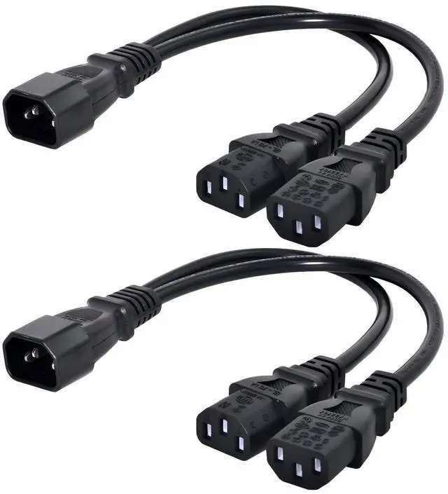 Main image of Vszerda 2 Pack IEC 320 C14 1 Male to 2 C13 Female Y Splitter Power Extension Cable Adapter for Monitor/Computer/PDU Chassis/Printer