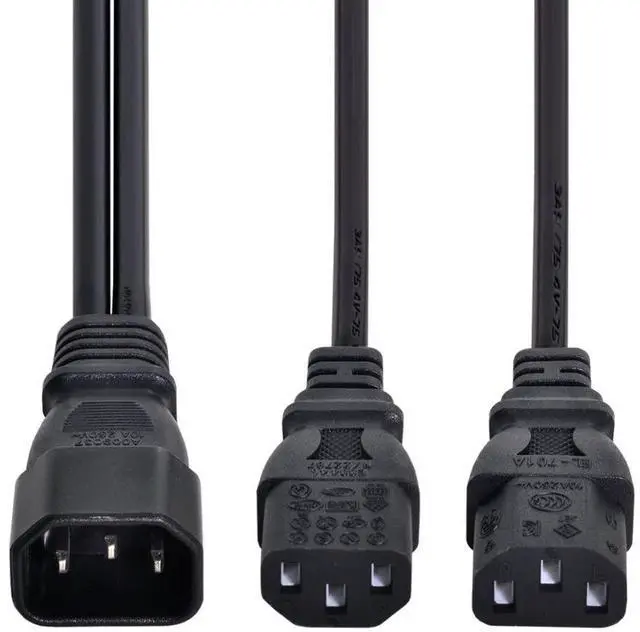 Alt view image 4 of 7 - Vszerda 2 Pack IEC 320 C14 1 Male to 2 C13 Female Y Splitter Power Extension Cable Adapter for Monitor/Computer/PDU Chassis/Printer