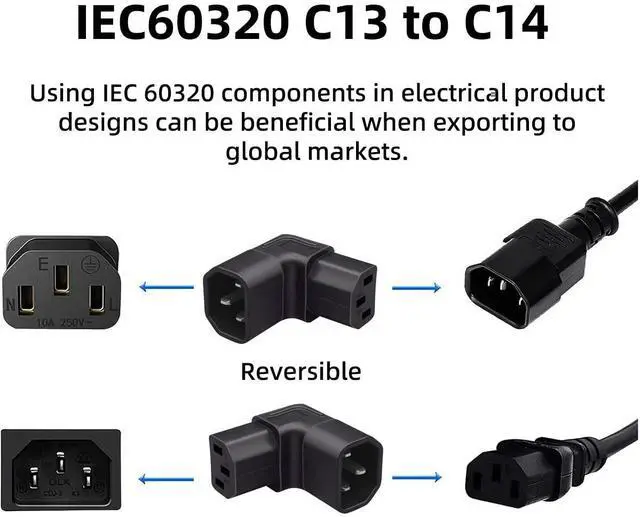 Alt view image 2 of 7 - Vszerda 2 Pack IEC 320 C14 1 Male to 2 C13 Female Y Splitter Power Extension Cable Adapter for Monitor/Computer/PDU Chassis/Printer